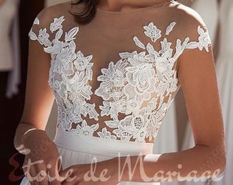 Elegant A-Line Wedding Dress | Lace Applique Tulle Bridal Gown