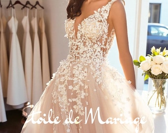 Elegant Lace Wedding Dress – Handmade A-Line Tulle Bridal Gown