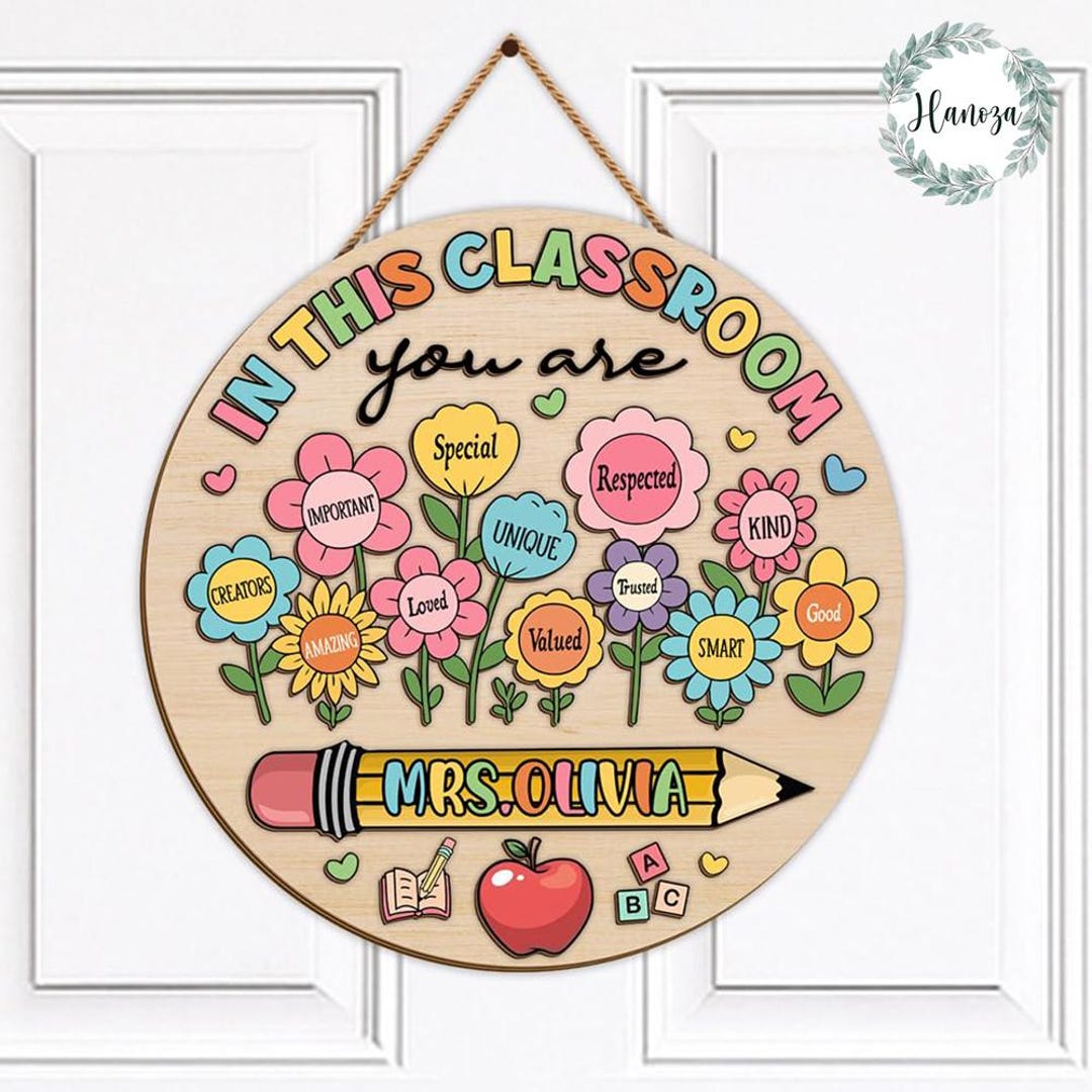 Custom Teacher Door Hanger, Personalized Classroom Wood Sign - Etsy