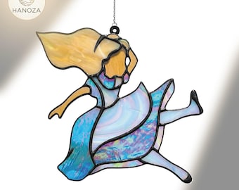 Atrapasol de vitral falso de Alicia en el País de las Maravillas de Disney, adorno para ventana de Alicia en el País de las Maravillas de Disney, atrapasol de acrílico de Alicia