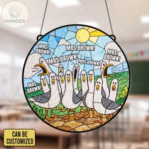 Personalized Seagulls Teacher Glass Suncatcher, Funny Teacher Decor, Teacher Appreciation Gift,Back To School Teacher Classroom Decor