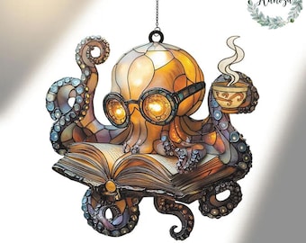 Nerdy Octopus Suncatcher: Book Lover Ocean Decor