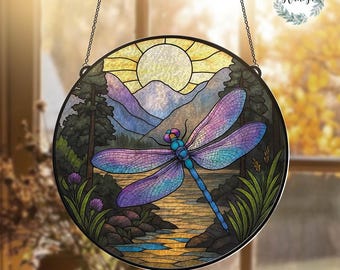 Acchiappasole in vetro colorato a forma di libellula mistica, decorazione per finestre da giardino