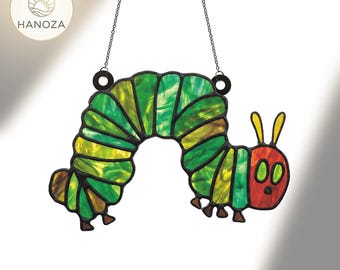 The Very Hungry Caterpillar Suncatcher Ornament,Faux Stained Glass Acrylic Ornament, Storybook Character Window Decor,Teacher Librarian Gift