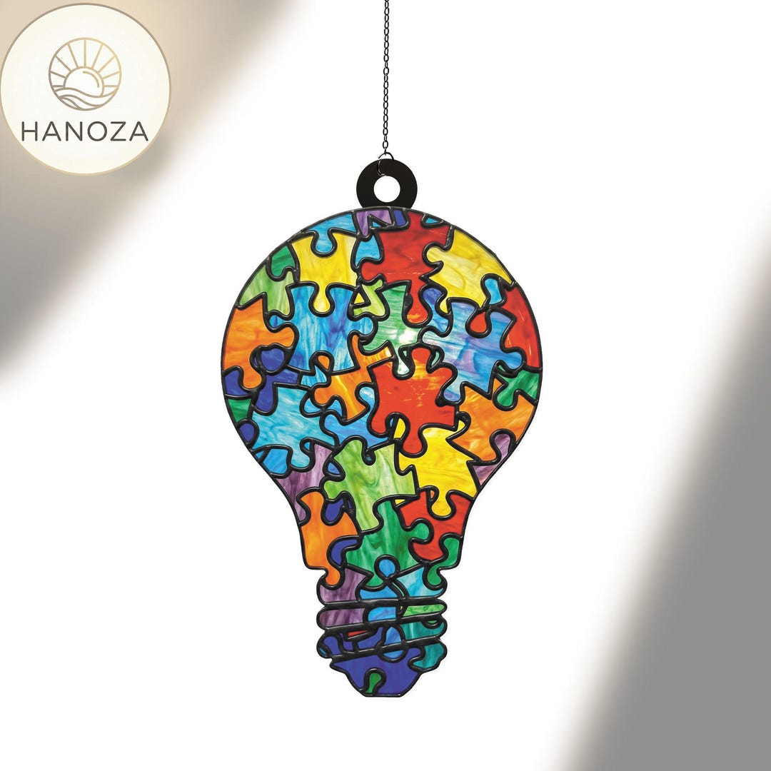 Autism Awareness Lightbulb Suncatcher, Faux Stained Glass Acrylic ...