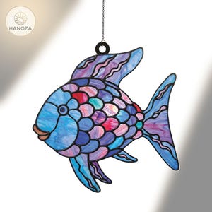 The Rainbow Fish Suncatcher, faux gebrandschilderd glas acryl raam opknoping, verhalenboek karakter decor, kunst aan de muur kinderkamer, leraar bibliothecaris cadeau