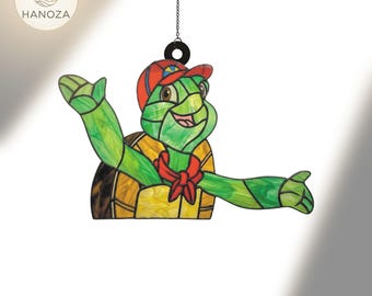 Franklin the Turtle Suncatcher Acrylic Window Hanging, Stained Glass Style 90s Cartoon Nostalgia, Nursery Wall Art Decor, Kids Room Gift