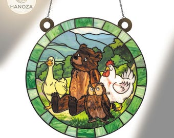 Atrapasueños de acrílico con forma de osito para ventana, decoración infantil con adorables animales, oso, pato, búho y gallina estilo vidriera, idea de regalo para la habitación de los niños