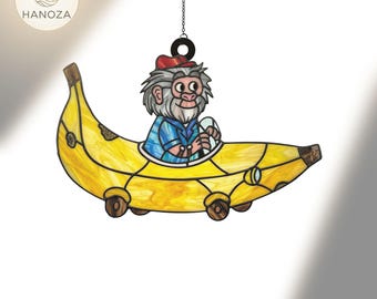 Busy Cars & Trucks Bananamobile Car Suncatcher, Busytown Dog Acrylic Window Hanging, Faux Stained Glass Art, Teacher Librarian Gift