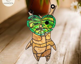 LoZ Wood Korok Suncatcher Yahaha Forest Spirit Window Hanging, Stained Glass Style Acrylic Decor, Hyrule Gaming Gift, Gamer Room Decor Art