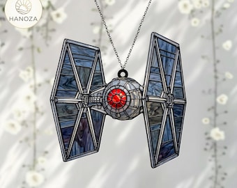 Star Wars TIE Fighter Suncatcher, Star Wars Faux Stained Glass Art, Acrylic Spaceship Ornament, Sci-Fi Window Hanging, Geeky Home Decor