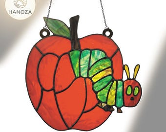 The Very Hungry Caterpillar Suncatcher Ornament,Faux Stained Glass Acrylic Ornament, Storybook Character Window Decor,Teacher Librarian Gift