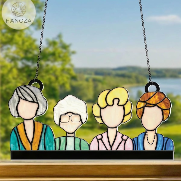 Peekaboo Golden Girls Acrylic Suncatcher, Faux Stained Glass Window Hanging, Best Friend Gift, 80s TV Show Decor,Dorothy Rose Blanche Sophia