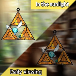 LoZ Fairy Triforce Suncatcher Navi Fairy Window Hanging, Stained Glass Style Acrylic Decor, Hyrule Gaming Gift, Gamer Room Decor Art image 6