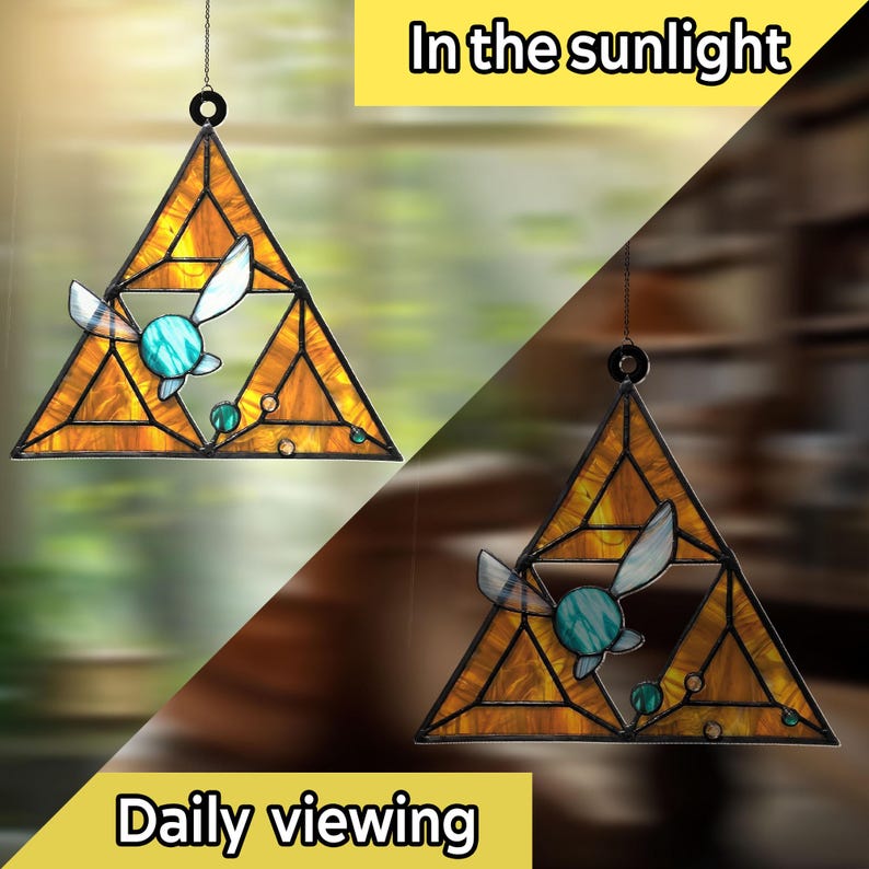 LoZ Fairy Triforce Suncatcher Navi Fairy Window Hanging, Stained Glass Style Acrylic Decor, Hyrule Gaming Gift, Gamer Room Decor Art image 6