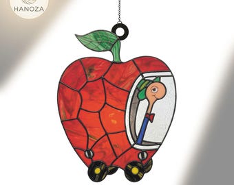 Busy Cars & Trucks Apple Car Suncatcher, Busytown Dog Acrylic Window Hanging, Faux Stained Glass Art, Teacher Librarian Gift
