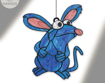 Tutter Mouse Bear in the Big Blue House Suncatcher, Acrylic Window Hanging, Retro 90s 2000s Cartoon Decor Stained Glass, Nursery Gift Idea