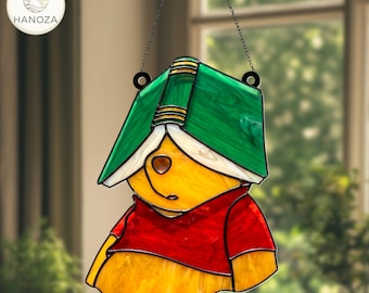 Winnie the Pooh & Book Suncatcher, Bookworm Gift, Window Hanging, Faux Stained Glass Acrylic Art, Disney Nursery Decor