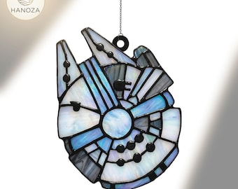 Millennium Falcon Suncatcher, Star Wars Faux Stained Glass Art, Acrylic Spaceship Ornament, Sci-Fi Window Hanging, Geeky Home Decor