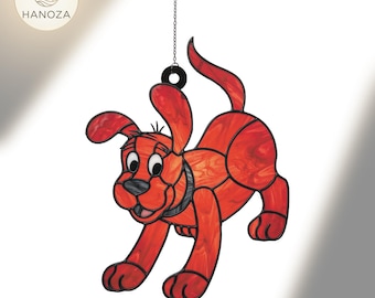 Clifford The Big Red Dog Suncatcher, Faux Stained Glass Acrylic Window Hanging, Nursery Decor, Playful Red Dog Gift