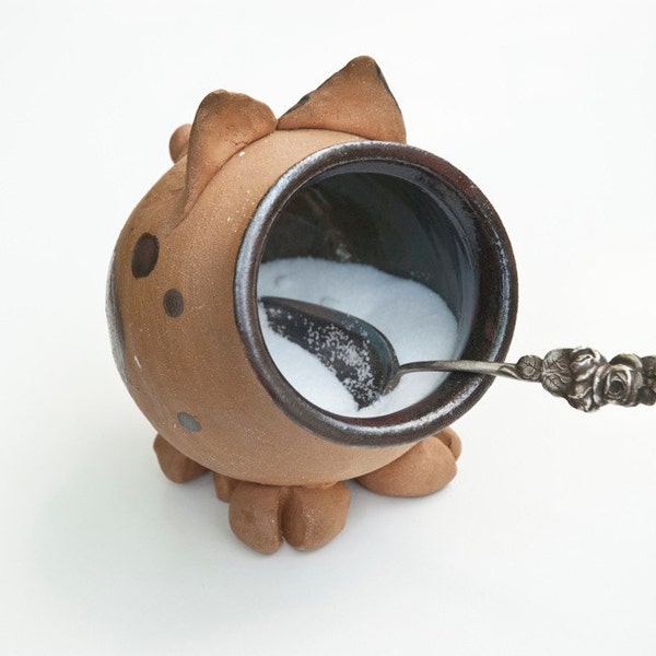 Ceramic Salt Pig Brown Red Black