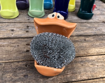 SPONGEMONSTER - tangerine orange handy helper for your kitchen sink or bathroom sink