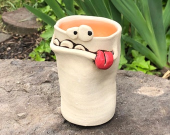 Tangerine orange PencilHead pencil holder or silly cup