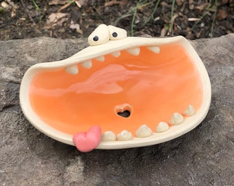 Tangerine orange HANGRY HANK soap holder or coin dish or candy dish