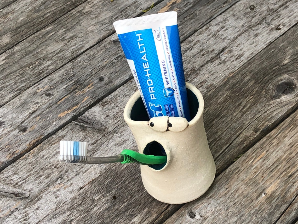 Teal green toothbrush holder and cup for your bathroom Etsy