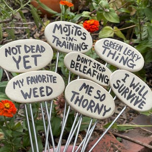 Funny plant markers for your garden, flowerbed, or succulent pots