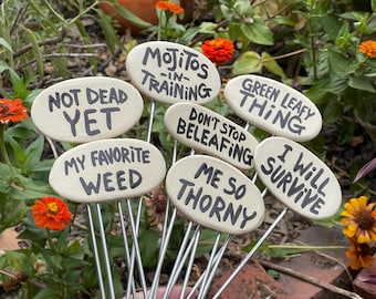 POTSTICKERS - Funny plant markers for your garden, flowerbed, or succulent pots