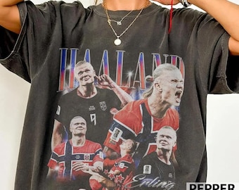 Erling Haaland comfort kleurenshirt, Haaland Noorwegen grafisch T-shirt, grappig meme uniseks shirt, Noorwegen uniseks shirt