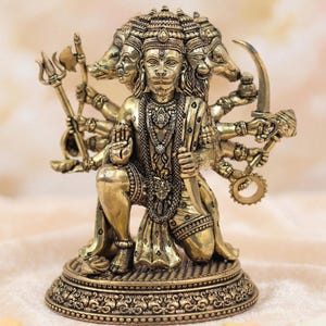 Estatua de Hanuman Panchmukhi, ídolo del Señor Hanuman de cinco caras para templo doméstico, murti de Bajrang Bali con acabado de latón, decoración de deidad hindú, regalo religioso