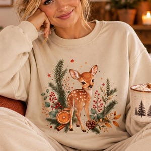 クリスマス トナカイ セーター | クリスマス スウェットシャツ | クリスマス セーター | トナカイ プルオーバー | フォレスト クリスマス | クリスマス ギフト