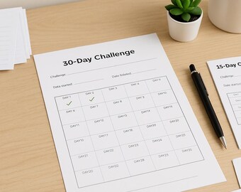 Challenge Tracker Bundle | 7, 15, 30, 60 & 90 Day Printable Sheets | A4 and A5 PDF Habit Tracker | Instant Download Minimalist Goal Planner