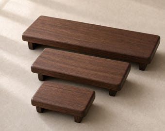 Walnut Meditation Altar Riser Set, Small Wood Display Stands, Wabi Sabi Zen Decor, Tea Table Gift