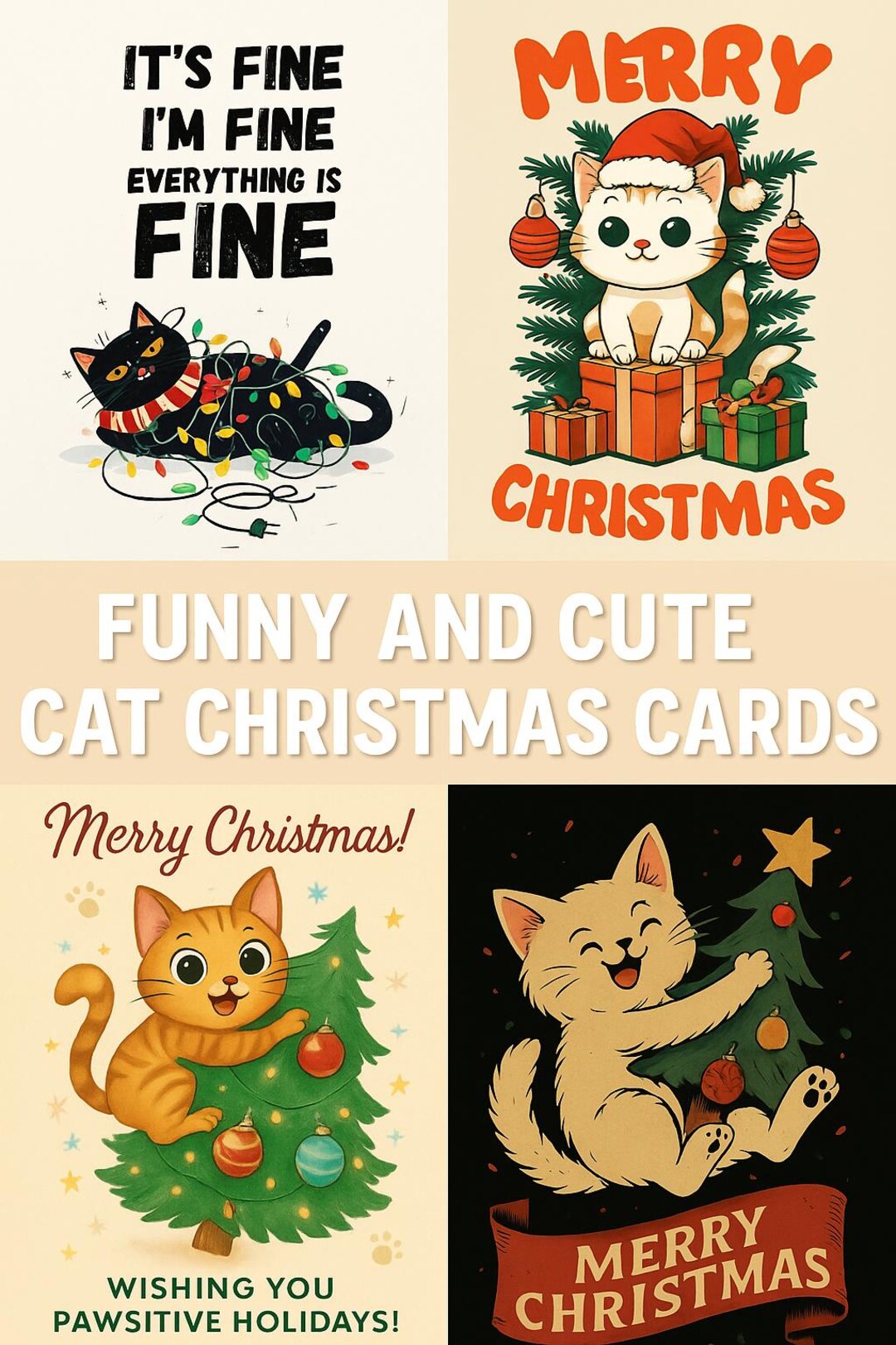 Funny & Cute Cat Christmas Cards | Printable Holiday Cat Cards | Merry ...