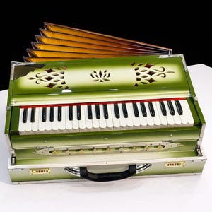 Armonio profesional de 42 teclas de madera de teca / Tono de bajo profundo / Lengüeta de 2 líneas / Escala Palitana / Ideal para bhajan, kirtan y uso en estudio