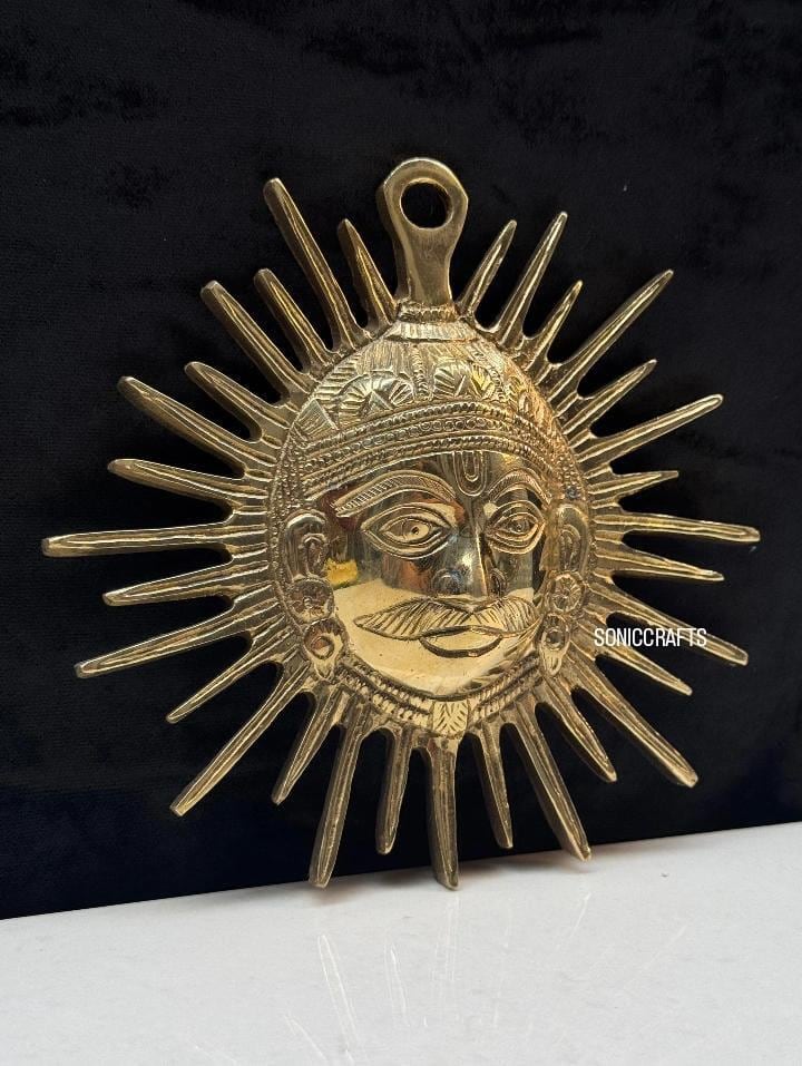 村上隆【PSA10】Surya the Sun God UR CM-073 Antique Brass Sun God Wall Art | Surya Dev Idol Hanging