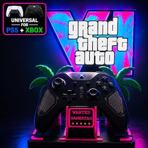 GTA VI-stil upplyst spelkontrollstativ för PS5- och Xbox-kontroller | Anpassad gamertag