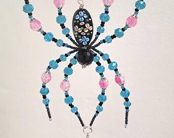 Spider Suncatcher, Crystal & Glass Beads, Rearview Mirror Charm, Poseable Legs