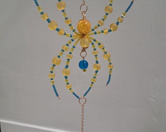 Spider Suncatcher, Hanging Ornament, Beaded Spider