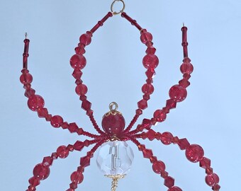 Spider Suncatcher, Hanging Ornament, Beaded Spider