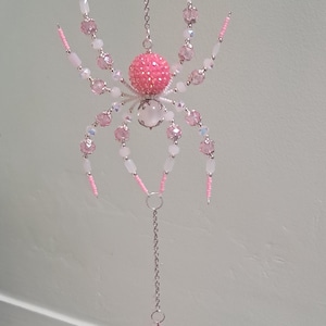 Handmade Beaded Spider Suncatcher, Crystal Glass Beads, Poseable Legs, Rearview Mirror Charm