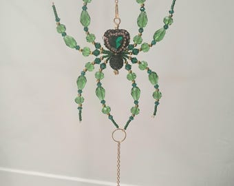 Spider Suncatcher, Hanging Ornament, Beaded Spider