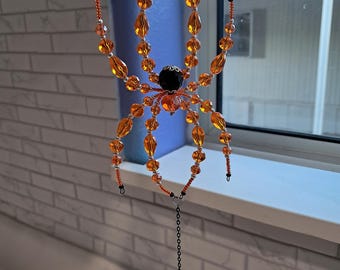 Spider Suncatcher, Hanging Ornament, Beaded Crystal Ornament