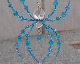 Spider Suncatcher, Hanging Ornament, Beaded Spider