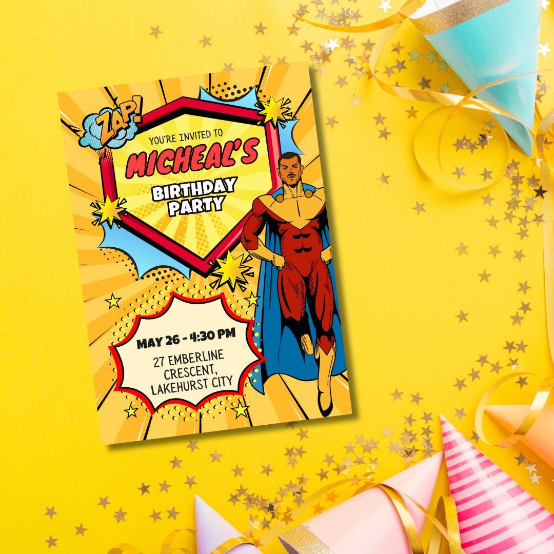 Superhero Birthday Invitation | Comic Style Party, Canva Template ...