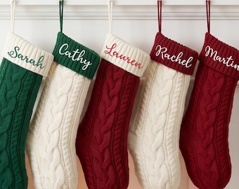 Calcetín navideño bordado 2026 con nombre, calcetines navideños familiares personalizados, calcetín familiar tejido, regalos de calcetines navideños
