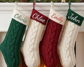 Calcetín navideño personalizado bordado con el nombre de la familia, calcetines navideños de punto, calcetín con monograma, regalos navideños para la familia (2026).